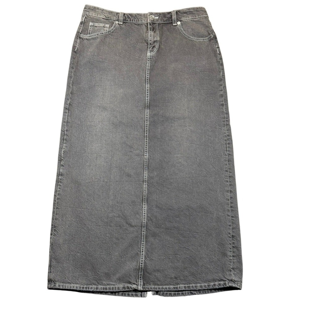 H&M Divided Denim Maxi Skirt Size 12 Gray Washed Longline Back Slit Casual